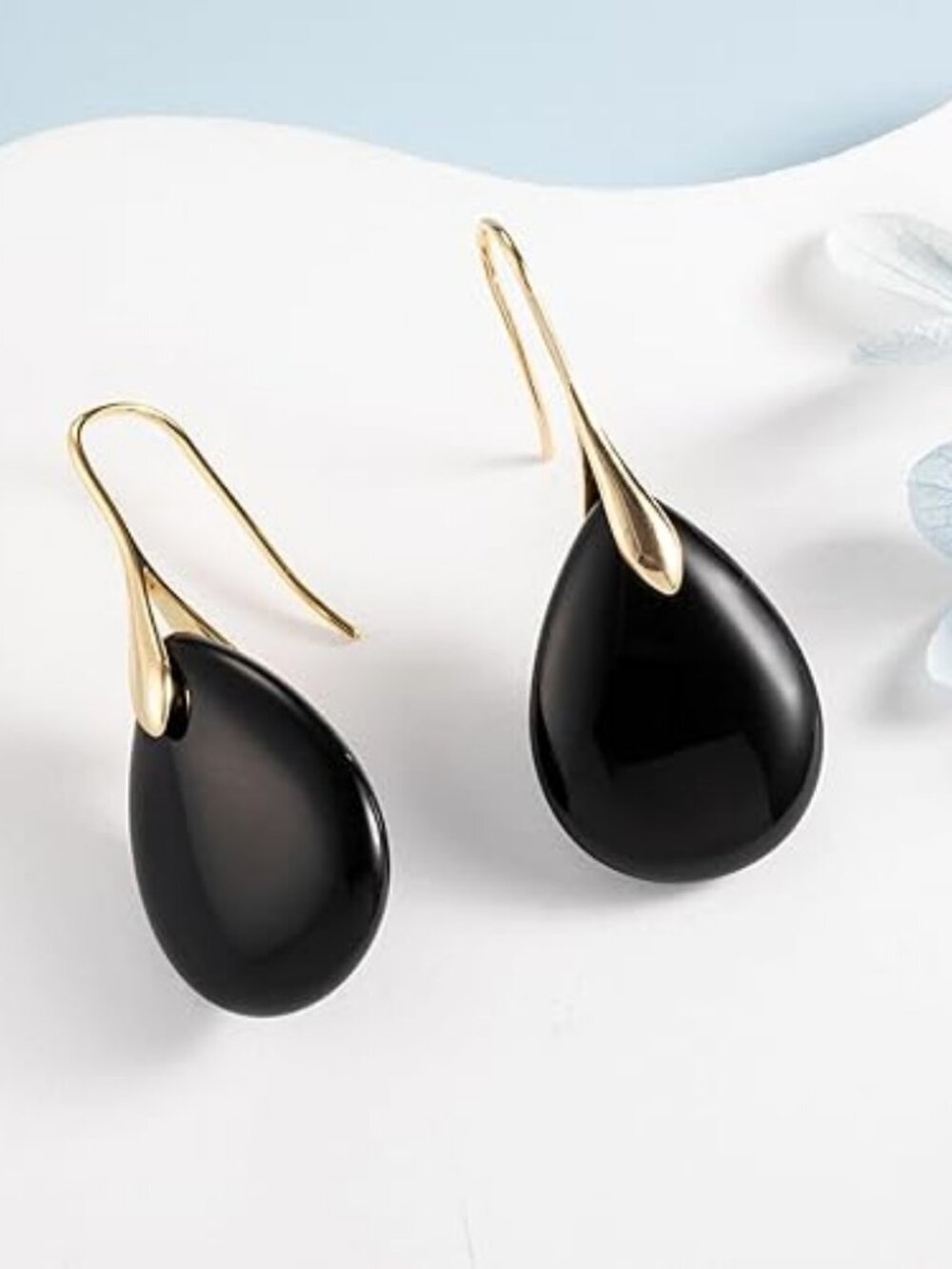 Grey Agate Teardrop Earrings | Natural Stone Drop Dangle Earrings - Picture 4 of 7